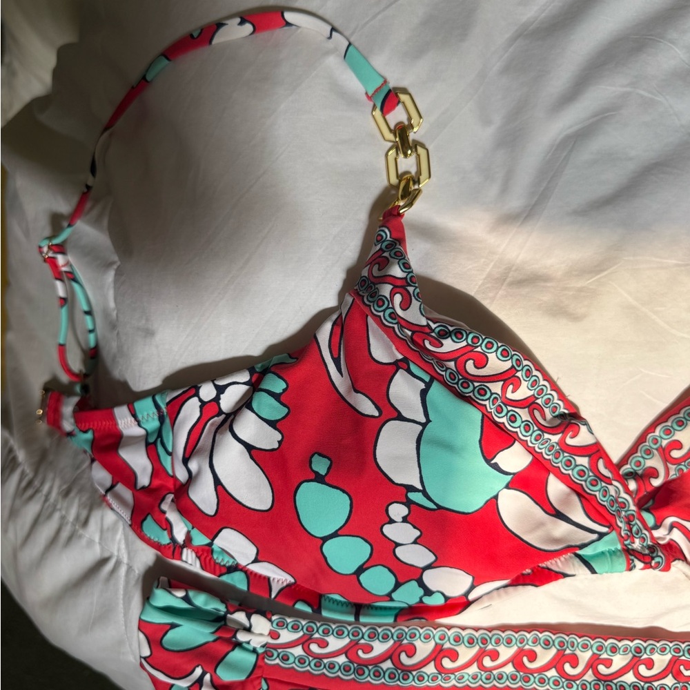Trina Turk New never worn no tags  Red and aqua blue  Bikini top and bottom set - Picture 3 of 9